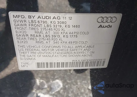 2013 Audi Q7 3.0T Premium from USA, damaged, VIN WA1LGBFE9DD008615